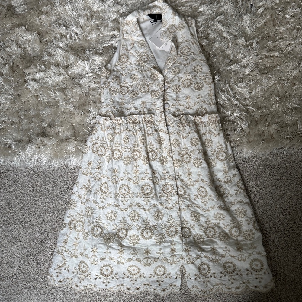 Abby Glass white and cream eyelet mini dress with collar